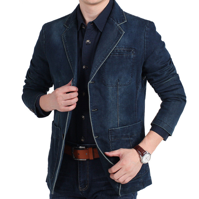 2022 new spring and autumn men's denim jacket Western suit middle-aged loose casual jacket men's small suit tide man