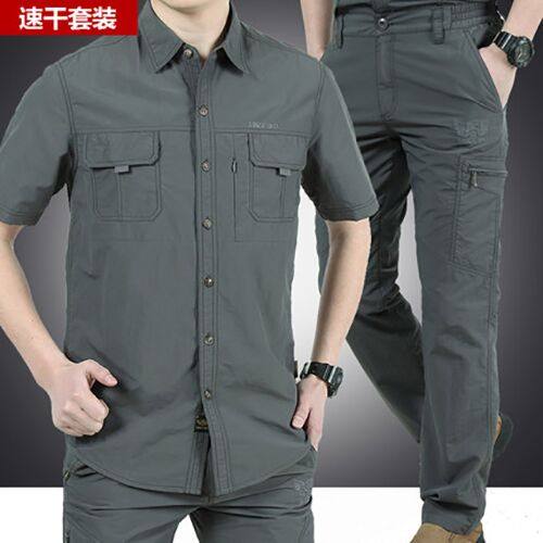 2021 Summer Outdoor Speed Dry Clothing Pants Suit Men Casual Loose Tooling Shirt Mountaineering Workwear Summer Thin