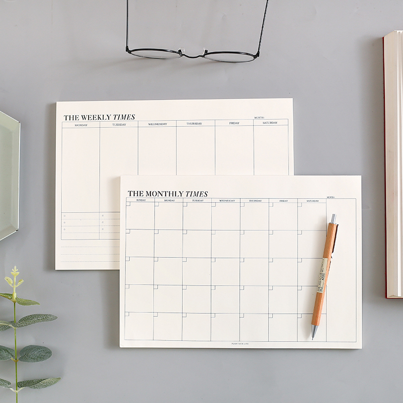 Simple and Fresh Tear-Off Monthly Planner, Work and Weight Loss Weekly Schedule Notebook, Student Office Study Memo