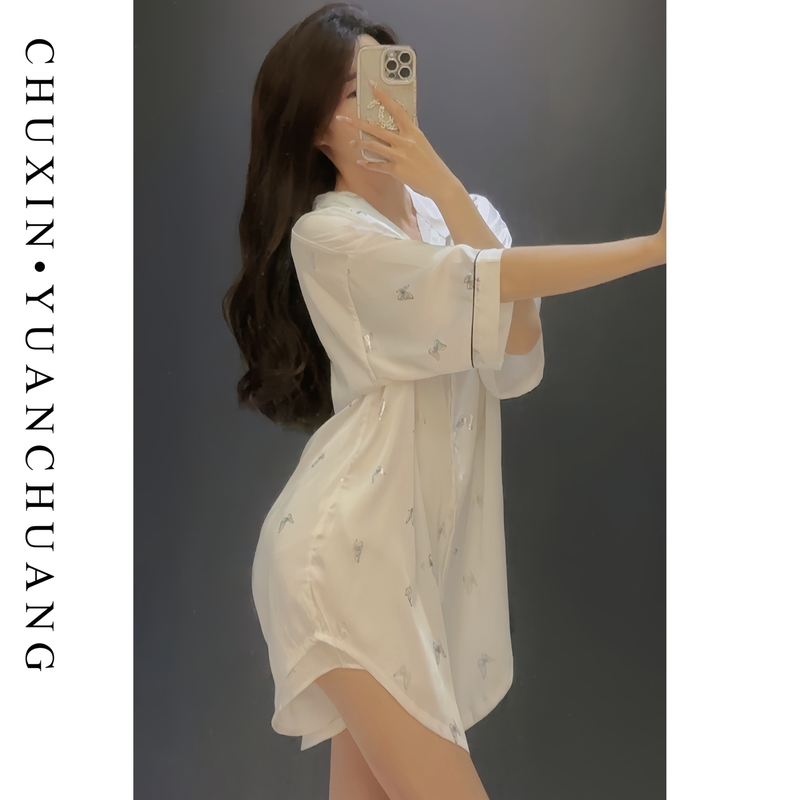 2026 Spring/Summer New Pajamas for Women, Can Be Worn Outside, Sexy Shirt, High-End Boyfriend Style, Pure Desire Homewear Set 2026 Spring/Summer New Pajamas for Women, Can Be Worn Outside, Sexy Shirt, High-End Boyfriend Style, Pure Desire Homewear Set