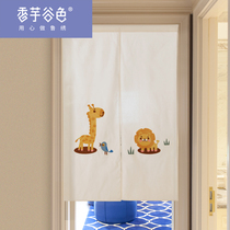 Lu embroidered cotton linen cartoon fabric door curtain Taro Valley color childrens room bedroom half curtain curtain toilet partition curtain