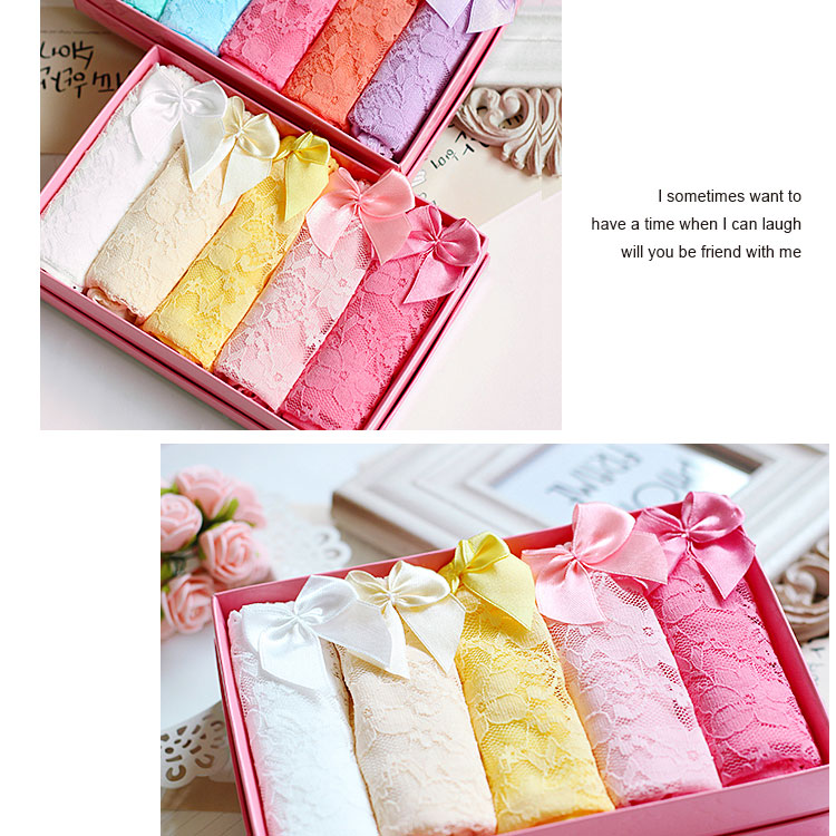 Summer Candy Color Lace Bow Cotton Quần lót Cô gái eo thấp Quần tam giác nữ Hộp quà tặng quần lót nam
