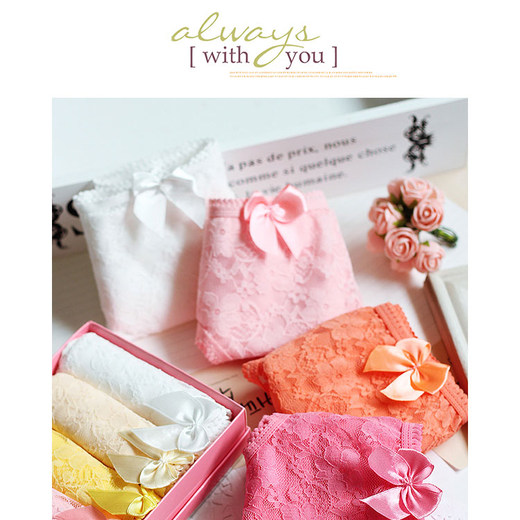 Summer Candy Color Lace Bow Cotton Quần lót Cô gái eo thấp Quần tam giác nữ Hộp quà tặng quần lót nam