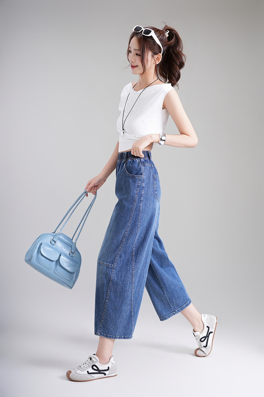 1921 Full Experience! American-Style Casual Versatile Cropped Denim Knife-Cut Pants! D16