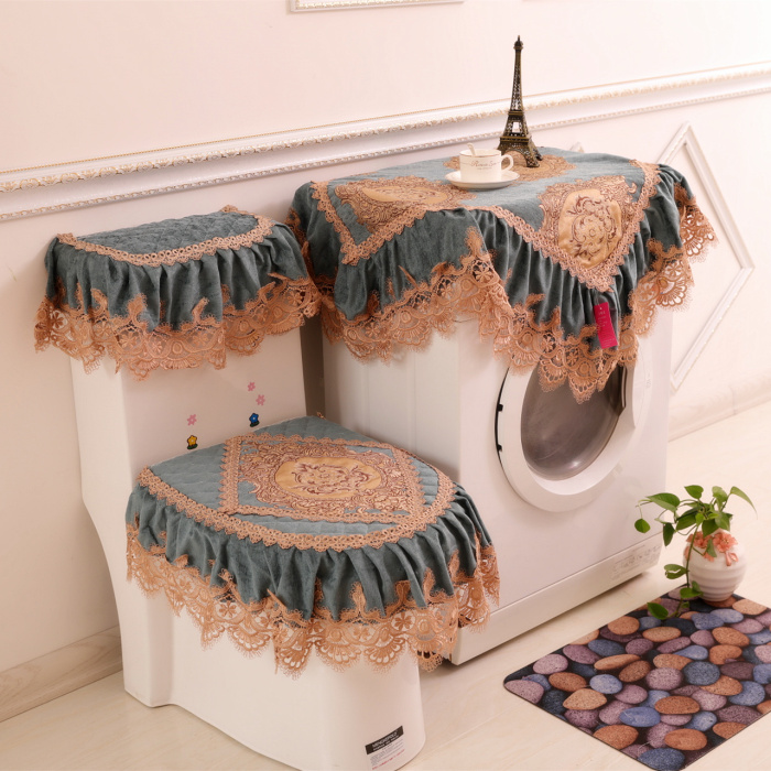European toilet dustproof 3-piece set Chenille thickened toilet ferrule fabric toilet cover Washing machine cover towel