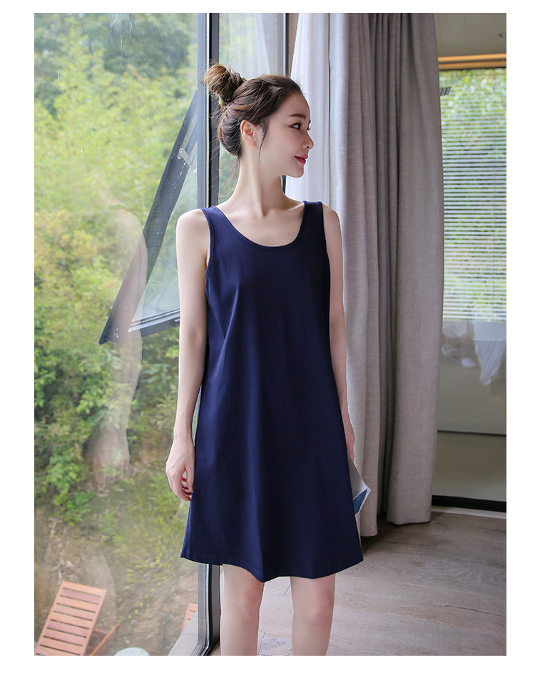 Áo ngủ nữ mùa hè phương thức không tay sinh viên Hàn Quốc đồ ngủ cotton gợi cảm áo vest mỏng phục vụ nhà - Đêm đầm váy ngủ gợi cảm