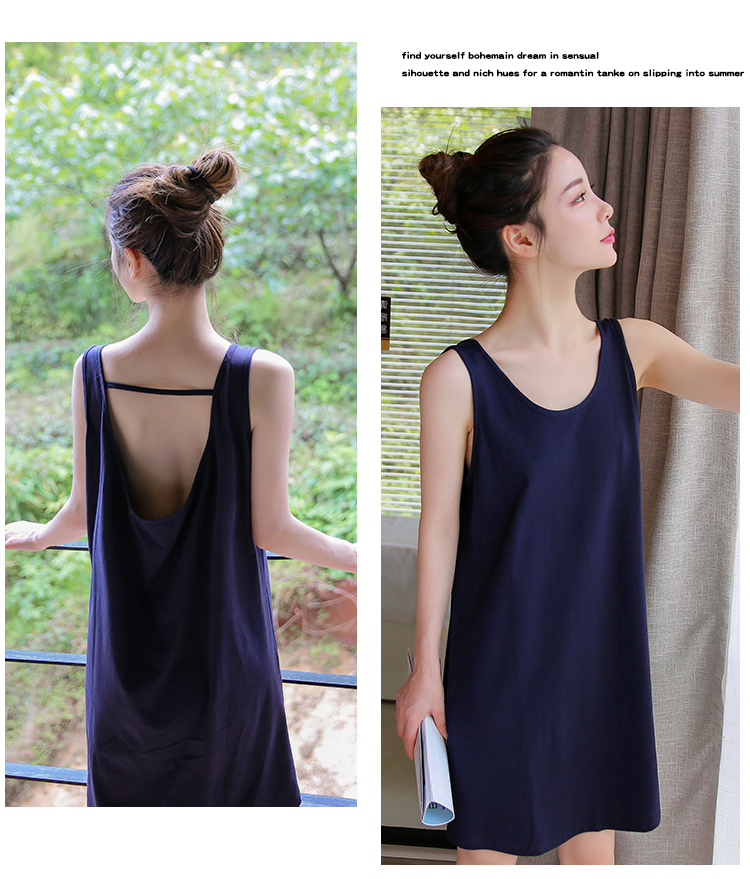 Áo ngủ nữ mùa hè phương thức không tay sinh viên Hàn Quốc đồ ngủ cotton gợi cảm áo vest mỏng phục vụ nhà - Đêm đầm váy ngủ gợi cảm