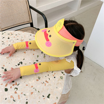 Childrens cartoon empty top sunscreen sun hat summer ice sleeve set UV protection hat princess baby cool hat