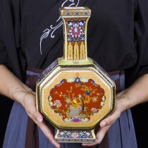 New classical Chinese retro-glazed red flower bird tattooed flat bottle living room Xuanguan Bogu frame swing piece Jingdezhen porcelain