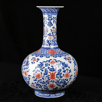 Ming and Qing classical Chinese traditional heavy industry hand-painted glaze red blue and white appreciation bottle ceramic vase housewarming gift