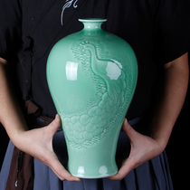 Jingdezhen New Chinese Ceramic Vase Engraving Peacock Plum Bottle Home Swing Piece Bou Rack Xuanguan Living Room Decoration