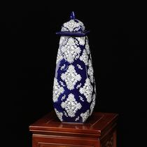 Blue and white porcelain antique vase Chinese classical living room flower arrangement Home soft decoration model room entrance TV wine cabinet ornaments