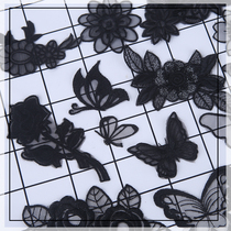 Black fashion organza embroidered lace cloth patch hole decorative cloth butterfly flower patch decal trumpet