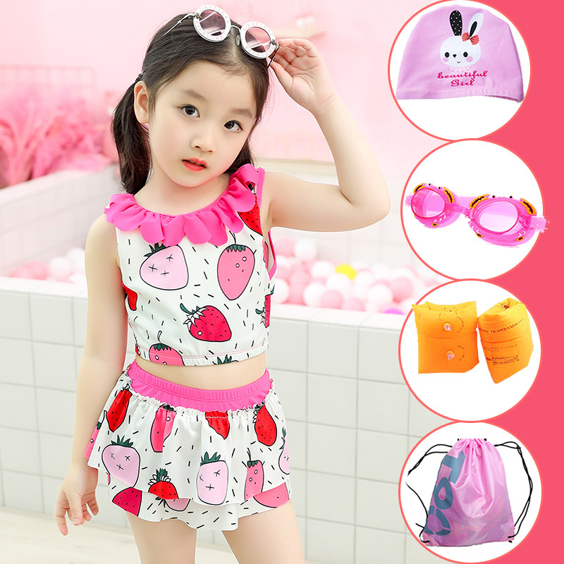 Girls swimsuit Cute split cartoon Strawberry princess Skirt Small baby medium and large children swimsuit Bikini Swimsuit