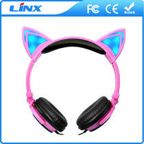 Network anchor Live headset cartoon pink cat ears glowing headset live headset accessories