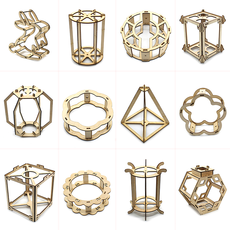 Wooden Lantern Frame Skeleton New Year Decoration Hanging Ornament DIY Children's Handmade Lantern Materials New Year's Day Gift