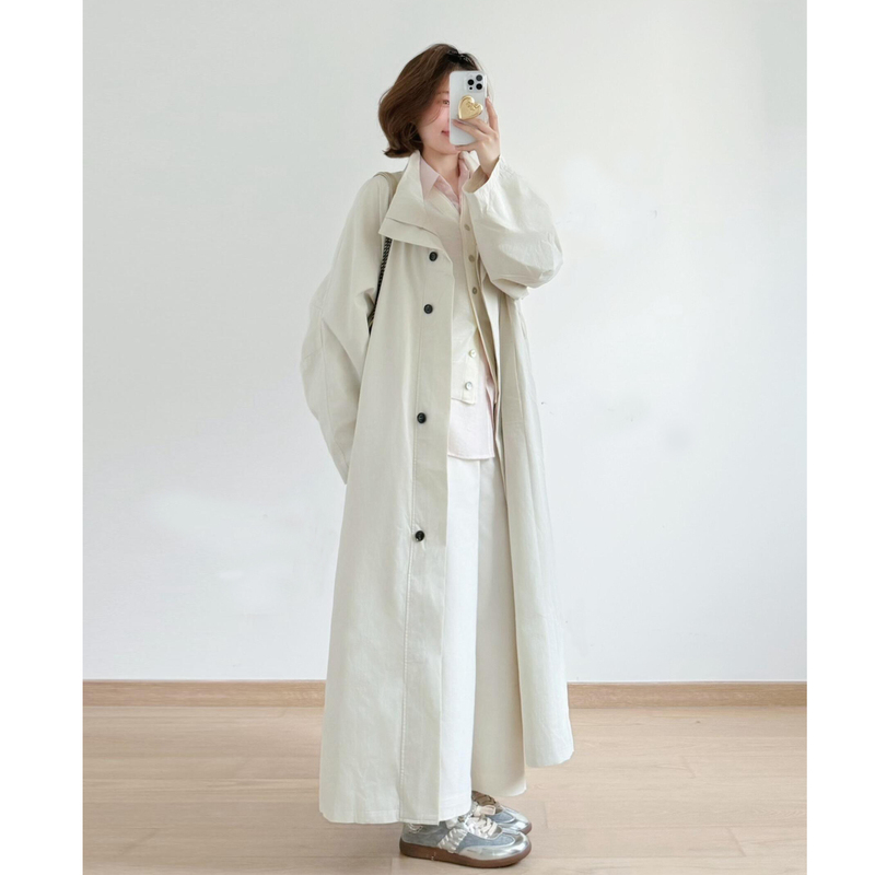 Tall Women's Trench Coat, Extra Long, 2025 Spring and Autumn New Style, High-End Korean Style, Extended Version to Ankle, Stand Collar Jacket