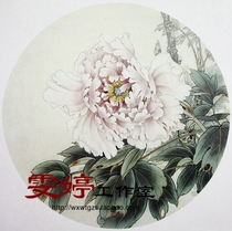 Meticulous painting white drawing draft-fan round face sketch peony Chinese painting homework painting *
