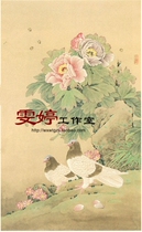 Gongbi painting white sketch background-Peony pigeon Chinese painting Calligraphy painting Flowers and birds painting Living room painting Industrial painting