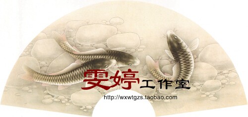 Gongbi sketch sketch -- Fish fan Chinese painting Flowers and birds painting Living room decoration painting Figure painting Industry painting