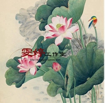 Gongbi painting White sketch Physical white paper background draft Flower and bird line drawing Chinese painting draft Lotus lotus Pond Kingfisher painting *