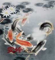 Gongbi painting White drawing background Carp water lily Jiuru intention Gongbi Painting Flowers and birds Chinese painting Calligraphy and painting