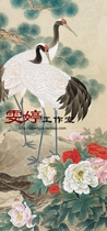 Gongbi painting white drawing background-Peony crane Pine Chinese painting Calligraphy painting Flowers and birds painting Living room painting