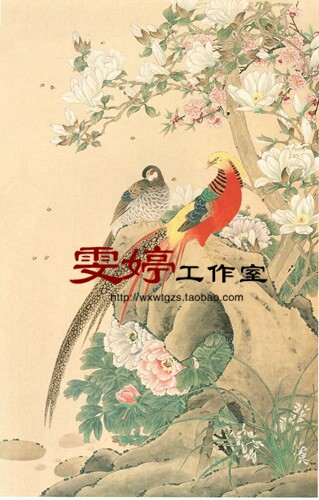 Gongbi white drawing manuscript-golden pheasant yulan traditional Chinese painting painting flower and bird painting living room painting homework painting