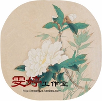 Gongbi painting white sketch background-fan surface round surface sketch Bamboo Hibiscus Chinese painting Calligraphy painting painting industrial painting