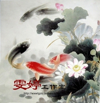 Gongbi line drawing background-lotus carp drawing white drawing All kinds of Gongbi painting background