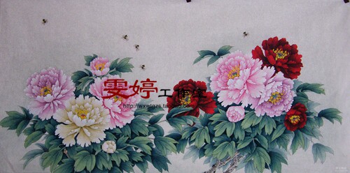 Gongbi painting line drawing background Flower and bird painting Peony butterfly Feng Shui Gongbi painting background*
