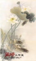Gongbi painting white sketch background-lotus carp figure white sketch flower and bird painting characters Professional Gongbi painting background
