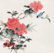 Gongbi painting line drawing background-camellia white painting flowers Valuable all kinds of Gongbi painting background