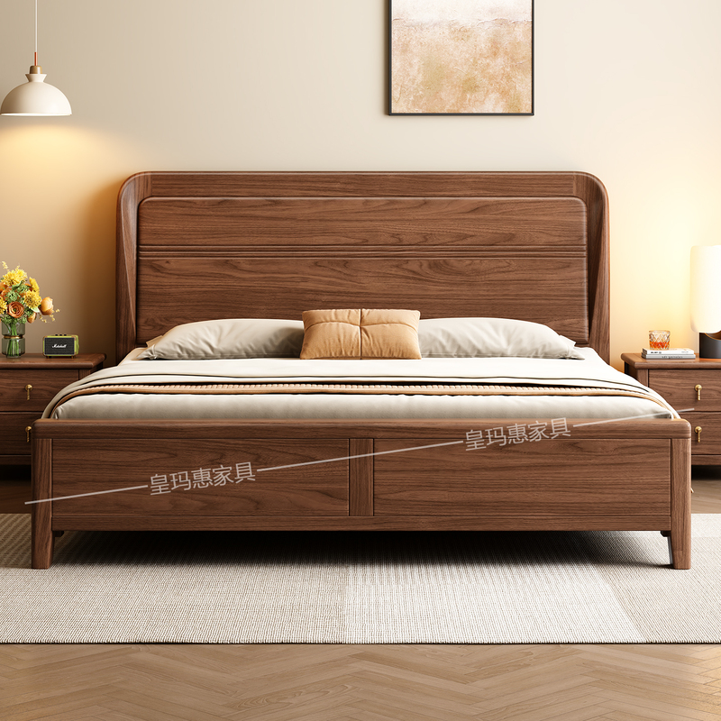 Guangdong Black Walnut Solid Wood Bed 1.8m Double Bed Modern Minimalist Guest Bedroom 1.5m Air Pressure Storage Bed Guangdong Black Walnut Solid Wood Bed 1.8m Double Bed Modern Minimalist Guest Bedroom 1.5m Air Pressure Storage Bed