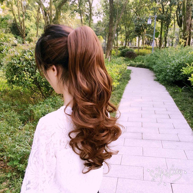 Wig Woman Long Roll Grab Clip Clip Corn Scalding Large Wave Water Ripple Middle Ponytail Direct Hair Sheet