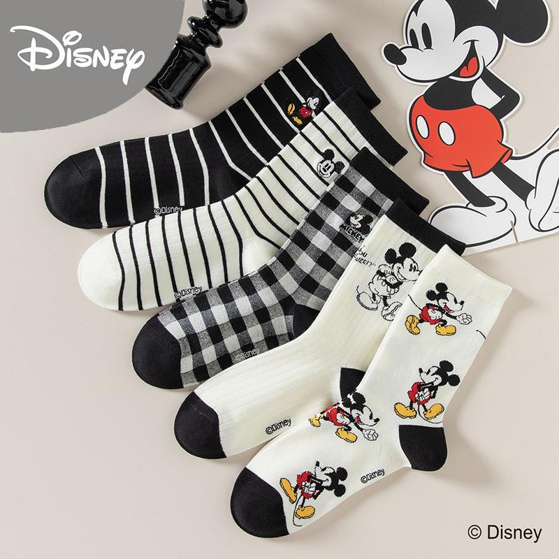 Authentic Disney Mickey and Minnie Socks for Women, Cotton Mid-Calf Socks, Cute Autumn and Winter College Style Cartoon Long Socks