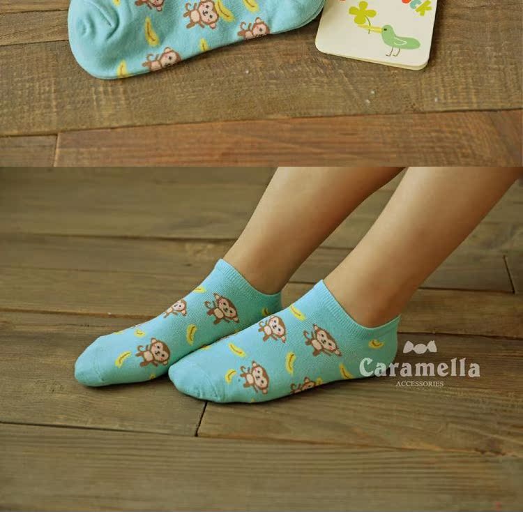 2 đôi vớ, vớ thuyền của phụ nữ, mùa xuân và mùa hè, phim hoạt hình cotton, Nhật Bản thấp, miệng nông, bông vô hình, thấp, caramella - Vớ hàng tuần quần tất