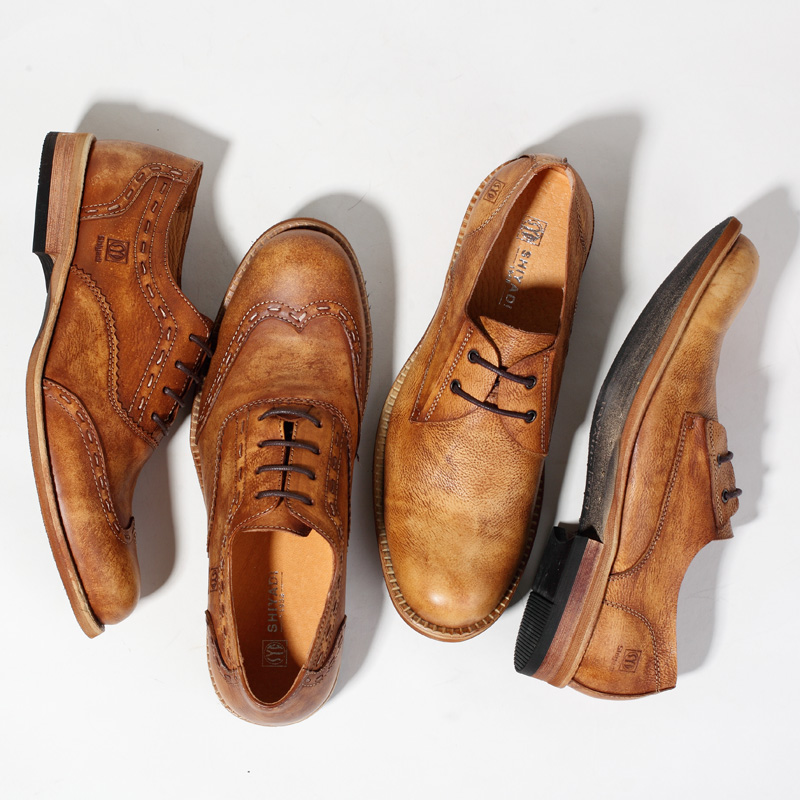 New Artisanal Retro made of old Bloc leather shoes Men's casual genuine leather made of old European and American wind carved men's shoes