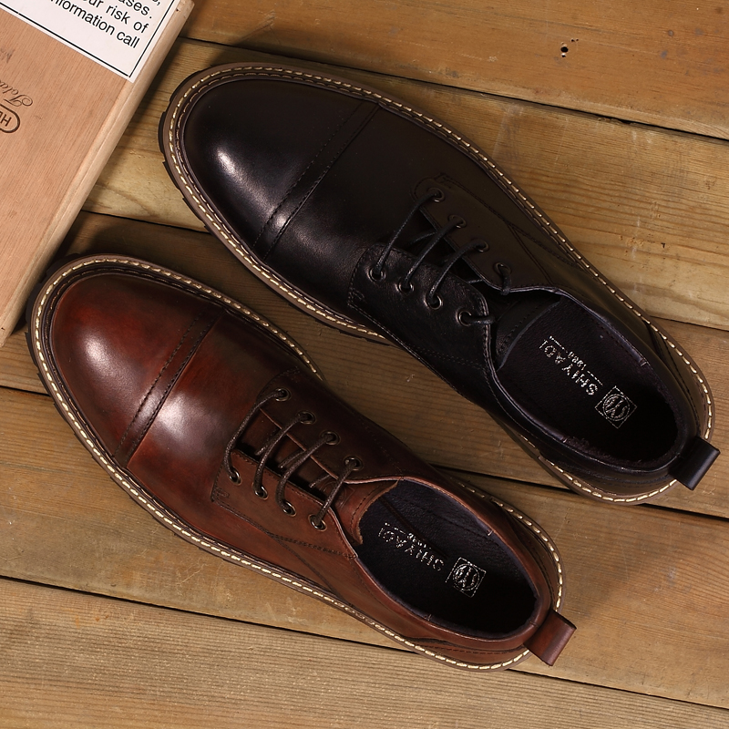 Original Genuine Leather Retro Made Old Casual Leather Shoes Tire Bottom Outdoor Tooling Shoes European and American Rough Round Head Thick Sole Men's Shoes