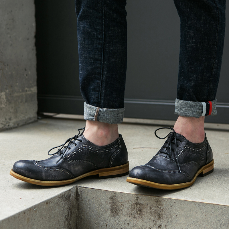 Original handmade do old genuine leather Inlen retro leather Bloc sculpted flower trendy men's shoes 100 hitch soft bottom casual shoes