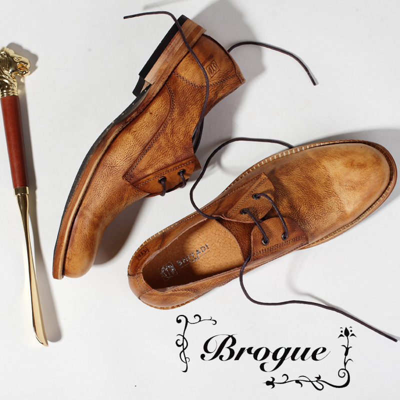 Original handmade to make old vinyals European and American men's shoes genuine leather spring and autumn Inn wave casual leather shoes Soft bottom Bloc single shoes