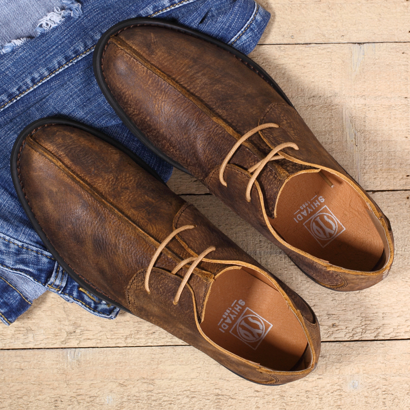 New products Europe and America genuine leather retro to make old outdoor tooling Men's shoes trendy low help casual shoes handmade color leather shoes
