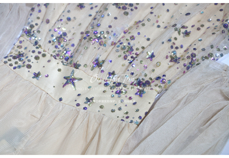 [ouman Haute Couture] 2018 đầu thu mới thêu cổ chữ V công sở nặng nề đầm lưới sequin đầm đỏ dự tiệc