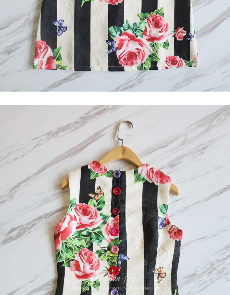 18 mùa hè mới tên lớn haute couture sọc đen trắng in hoa jacquard không tay Một chiếc váy eo nữ váy đầm dự tiệc cưới