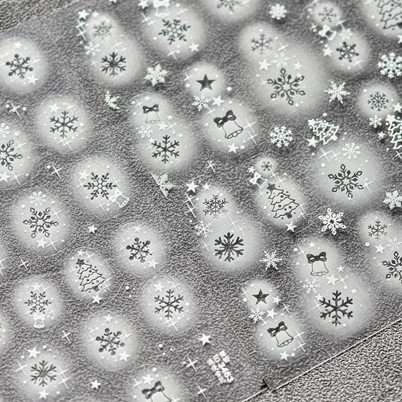 Internet-Famous Hollow Snowflake Nail Stickers, Romantic White Snowflakes, Thin and Flexible, Autumn and Winter Christmas Tree Bell Nail Stickers