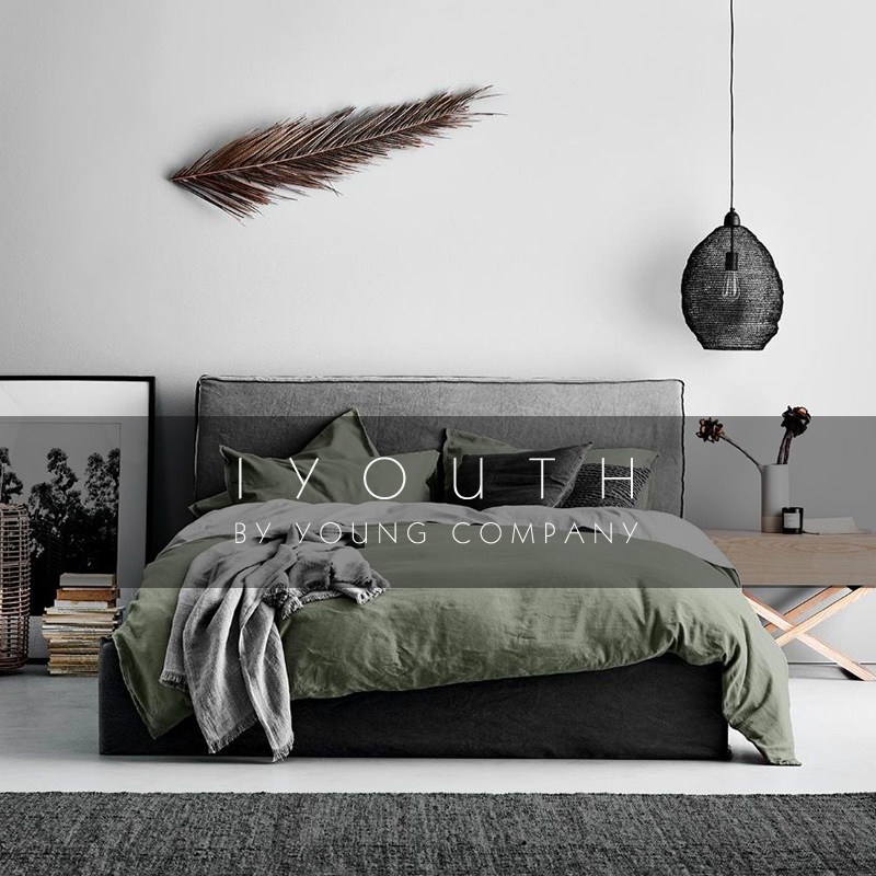 IYOUTH Nordic minimalist solid color dark green 1 8 meters comfortable washed cotton bedding four-piece set of bed sheet duvet cover