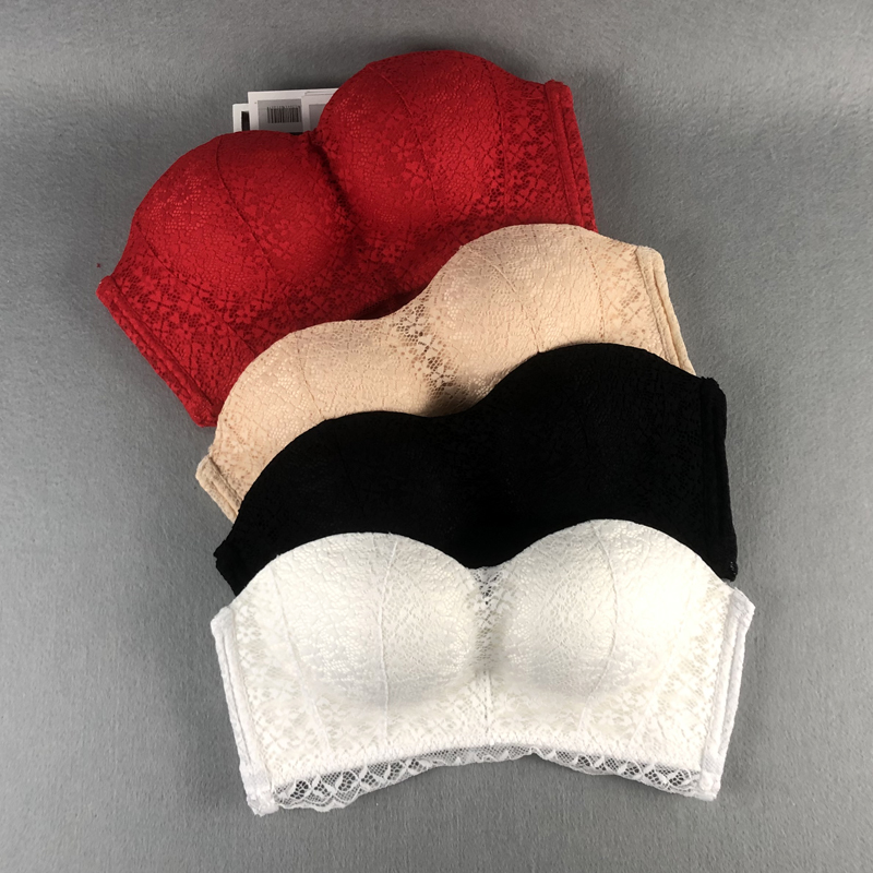 Shoulder-free strapless underwear women's non-slip padded small chest gathered wedding dress evening dress invisible bra without steel ring backless