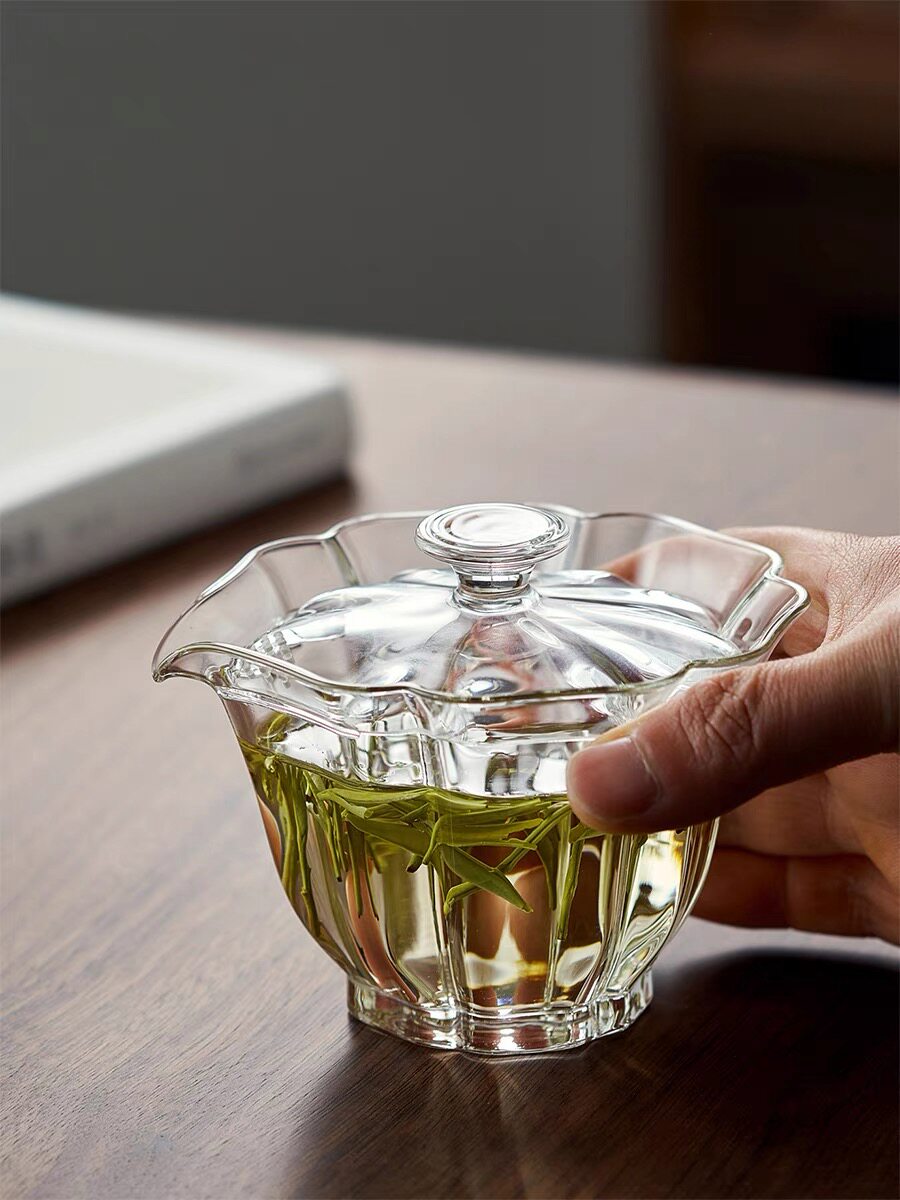 Leafs Flower Petal Shaped Hand Grip Cover Bowl High Boron Silicon Heat Resistant Transparent Own Filter Handmade Tea Tea Lotus Kyu Tea Furniture-Taobao