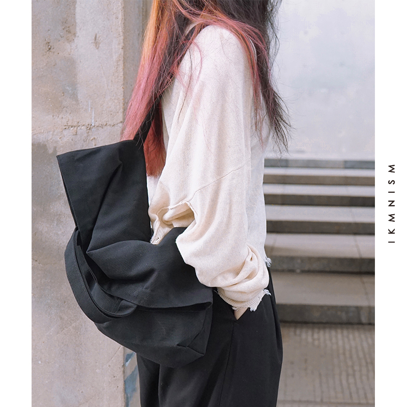 Ikmnism Studio Polyester Cotton Thickened Canvas Large Capacity Shoulder Tote Bag Crossbody Cycling Bag