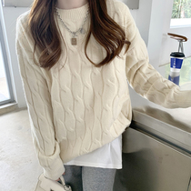 The sweater is loose to wear the new lazy wind coarse coat wire thickness white knitted shirt in 2022